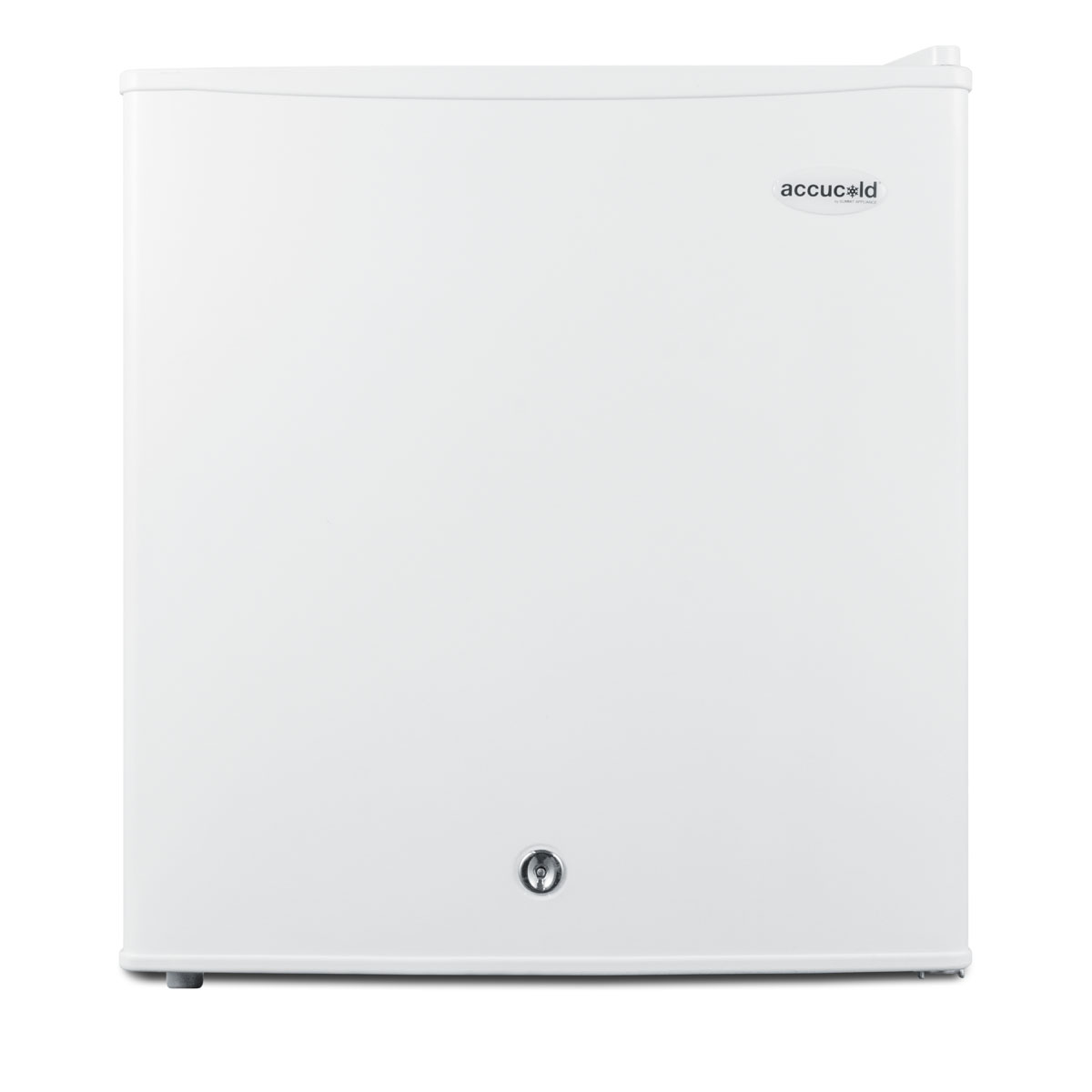 Compact refrigerator-freezer with front-mounted lock for general purpose use; replaces S19L